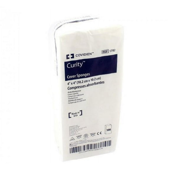 Curity Cover Sponges - 4 x 4 Inch, 4-Ply, White, Non-woven Cellulose, Sterile, 100 Count