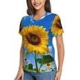 thumbnail image 2 of Honeii Blue Sky Sunflower Print Women's Classic V-Neck T-Shirt,Womens Fashion Tops,Stylish Everyday Top for Women, Casual Summer Spring Outfits Clothes-Large, 2 of 5