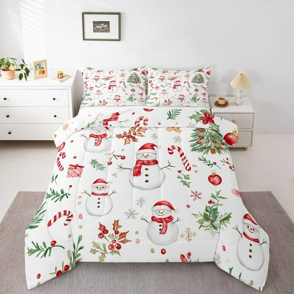 Castle Fairy Children Xmas Snowman 2pcs Bedding Comforter Set,Candy Cane Twin Comforter Sets,Christmas Tree Breathable Bedding Set,Super Cozy Room Decor