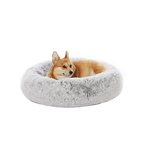 Cama para perros Bedfolks Calming Donut Fluffy para perros medianos, color gris