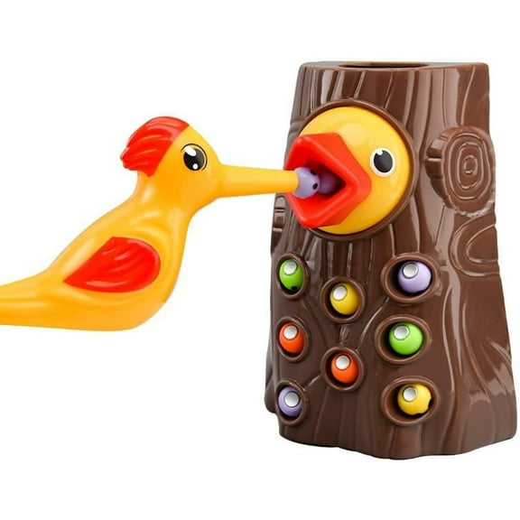 Bird Feeding Toy, Magnetic Bird Feeder Toy, Magnetic Woodpecker Worm Catching Game, Woodpecker Toy Magnetic Bird Feeding Game, Bird Feeding Toy (1 Stump  1 Bird  8 Bugs  1* English Color Box)