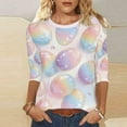 thumbnail image 2 of Tauxra Easter Printed T-Shirt For Women, 3/4 Sleeve Round Neck Casual Top, Retro Blouse for Daily Wear and Spring Outfits, 2 of 9