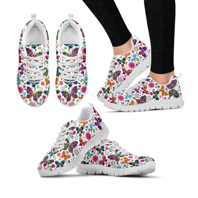 Zapatillas de plataforma cómodas con estampado de mariposas, ligeras, con cordones, para exteriores, informales, con suela negra