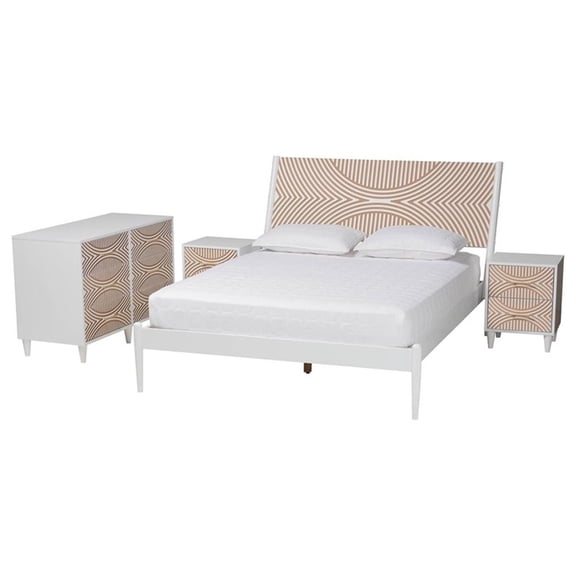 Baxton Studio Louetta White Caved Contrasting Queen Size 4-Piece Bedroom Set