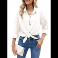 thumbnail image 1 of Camisas de Larga con Botones para Mujer, Blusas de Trabajo de Gran Tamaño con Cuello y Hombros Caídos, Blusa Holgada con Textura Crema L, 1 of 10