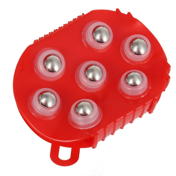 EeaseMX Cepillo de masaje meridiano con siete bolas giratorias de 360 grados, masajeador de músculos corporales, cintura, piernas y brazos (rojo)