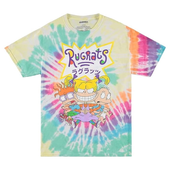 Nickelodeon Men's Shirt, Printed Invader Zim, Ren & Stimpy Rugrats T-shirt Rainbow Tie Dye – M