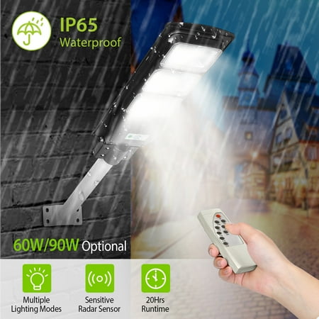 90W Waterproof LED Solar Street Light Outdoor Parking Lot LED Lights w/ Remote Control