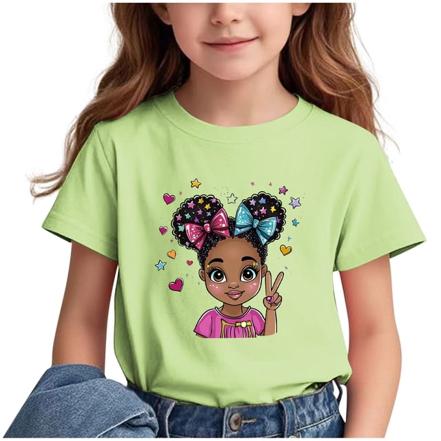 Chandails Mignons pour Filles T-Shirts Graphiques à Manches Courtes Col Rond T-Shirt Décontracté Hauts d'Été pour Enfants Vêtements