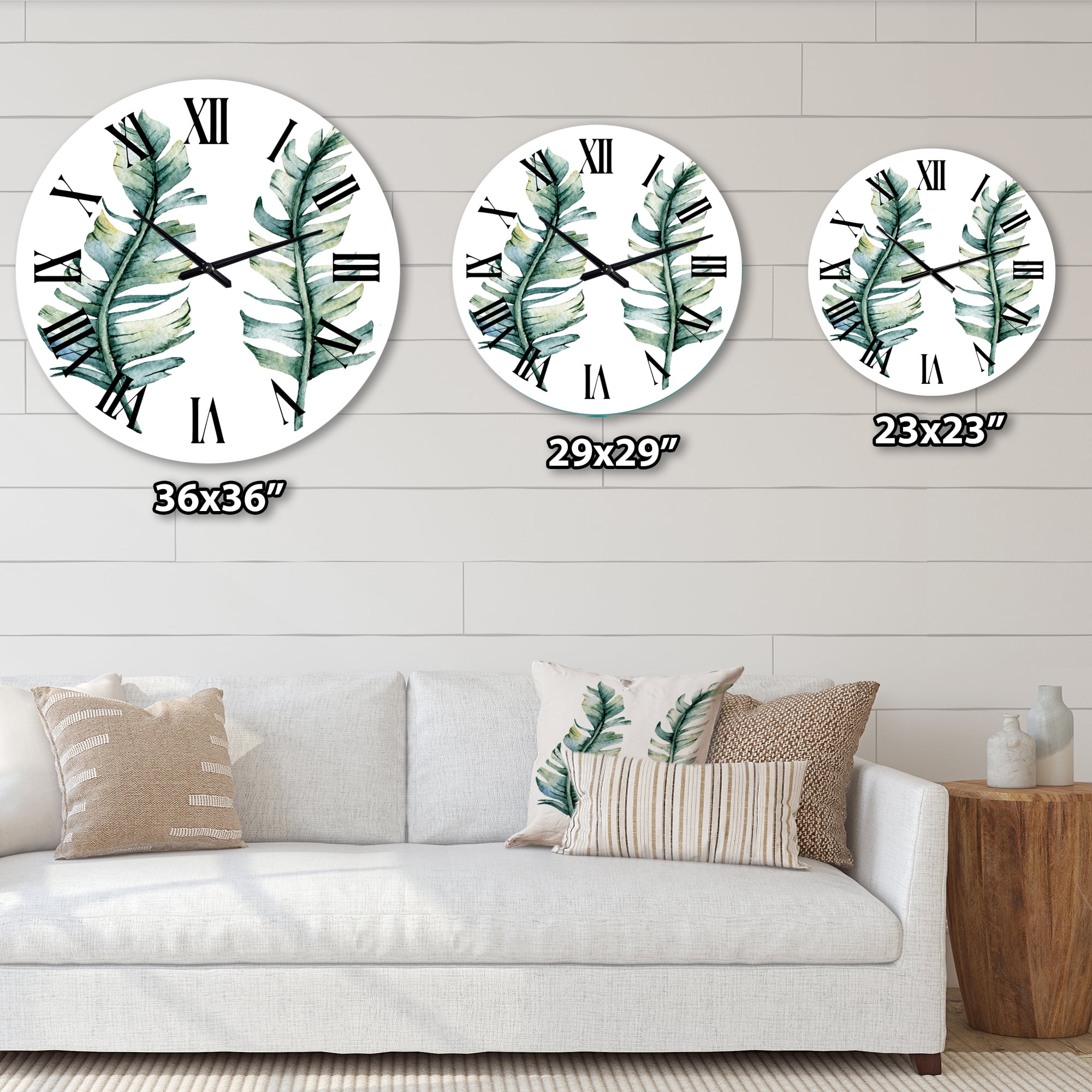 Designart 'Duo Of Tropical Leaves' Farmhouse Wall Clock