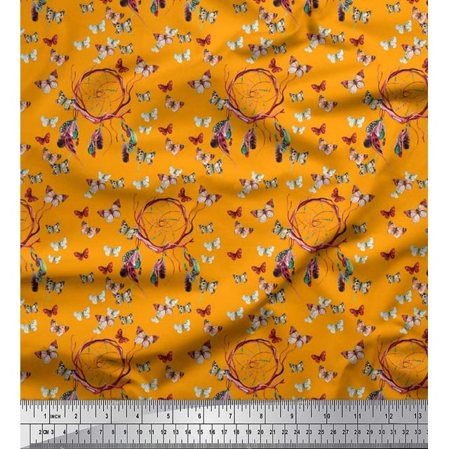 Soimoi Tissu en Soie Attrape-Rêves & Imprimé Papillon Tissu au Mètre 42 Pouces de Large