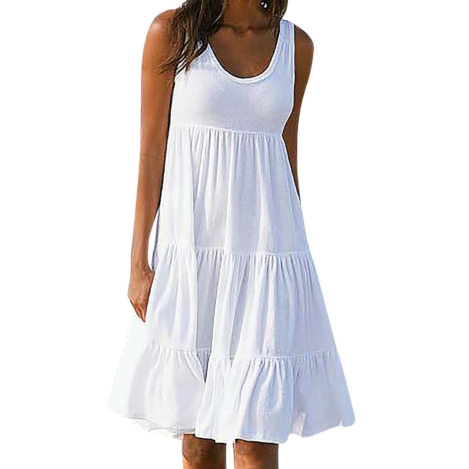 VSSSJ Summer Dresses for Women Casual Round Neck Sleeveless Tiered ...