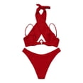 thumbnail image 5 of Women's Bikini Set Halter Neck Underwire Push Up Solid Color Sexy Two Piece Swimsuit for Beach Pool Summer Party,Red,XL, 5 of 7