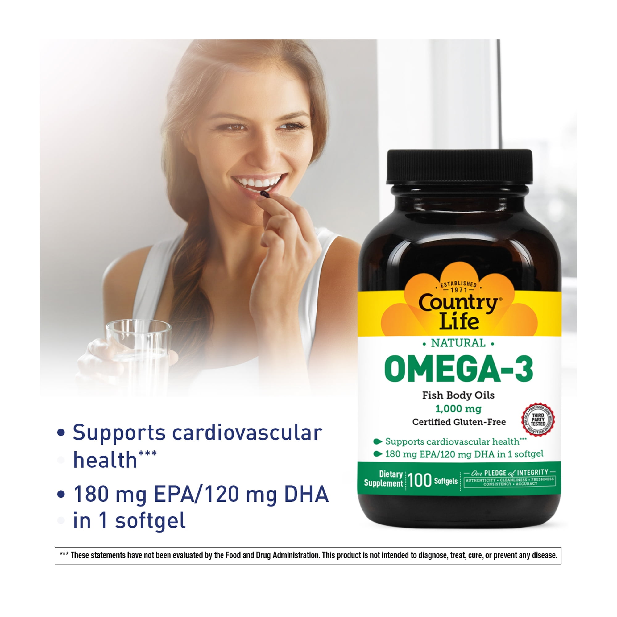 Country Life Omega-3 1000mg Fish Oil 100 Softgel
