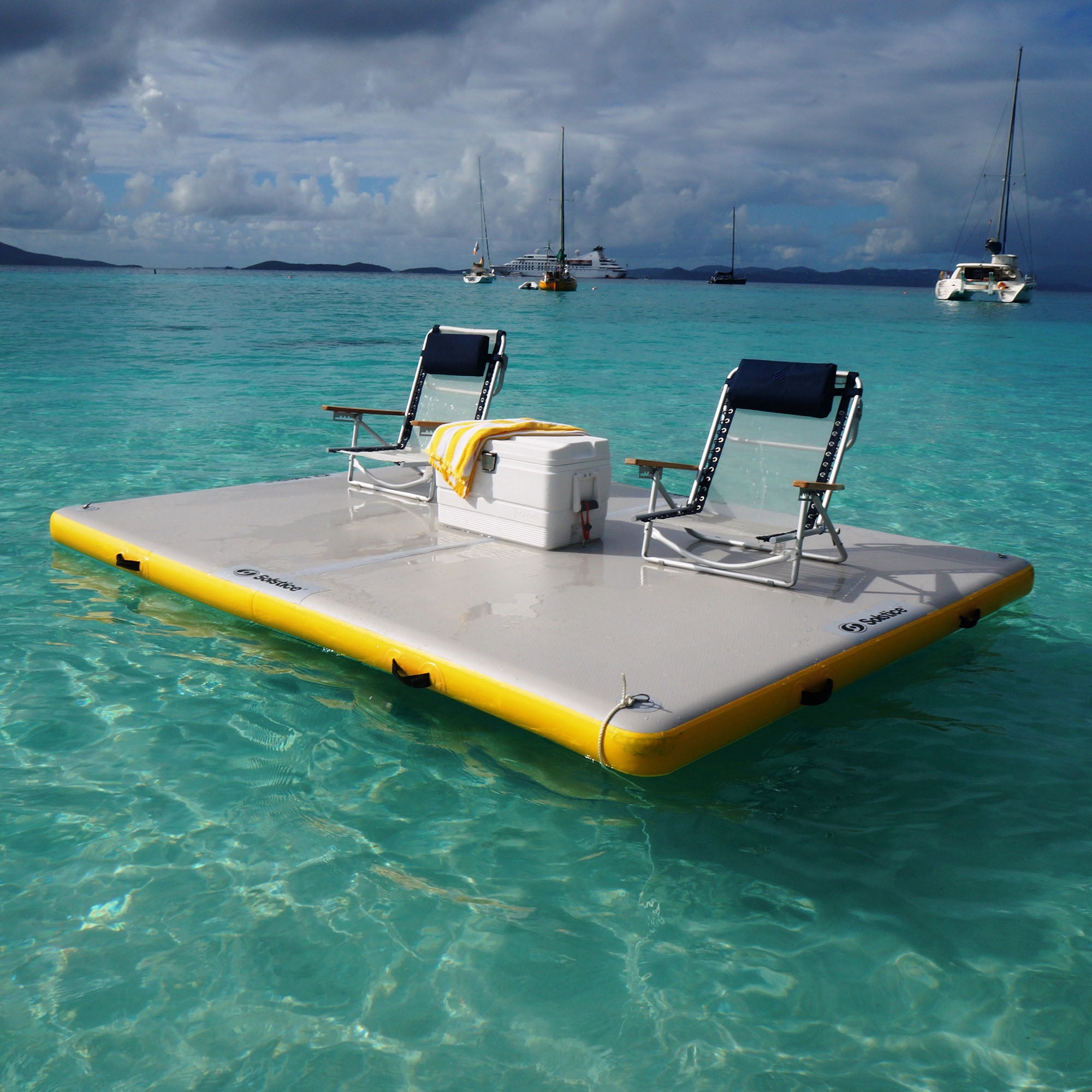 Swim Central Inflatable Private Solstice Drop Stitch Lake Dock Raft - 10' - White and Yellow