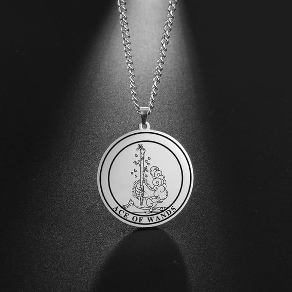 TEAMER Tarot Necklace Suit of Round Pendants Spiritual Jewelry for Witchy Jewelry（ACE OF WANDS）