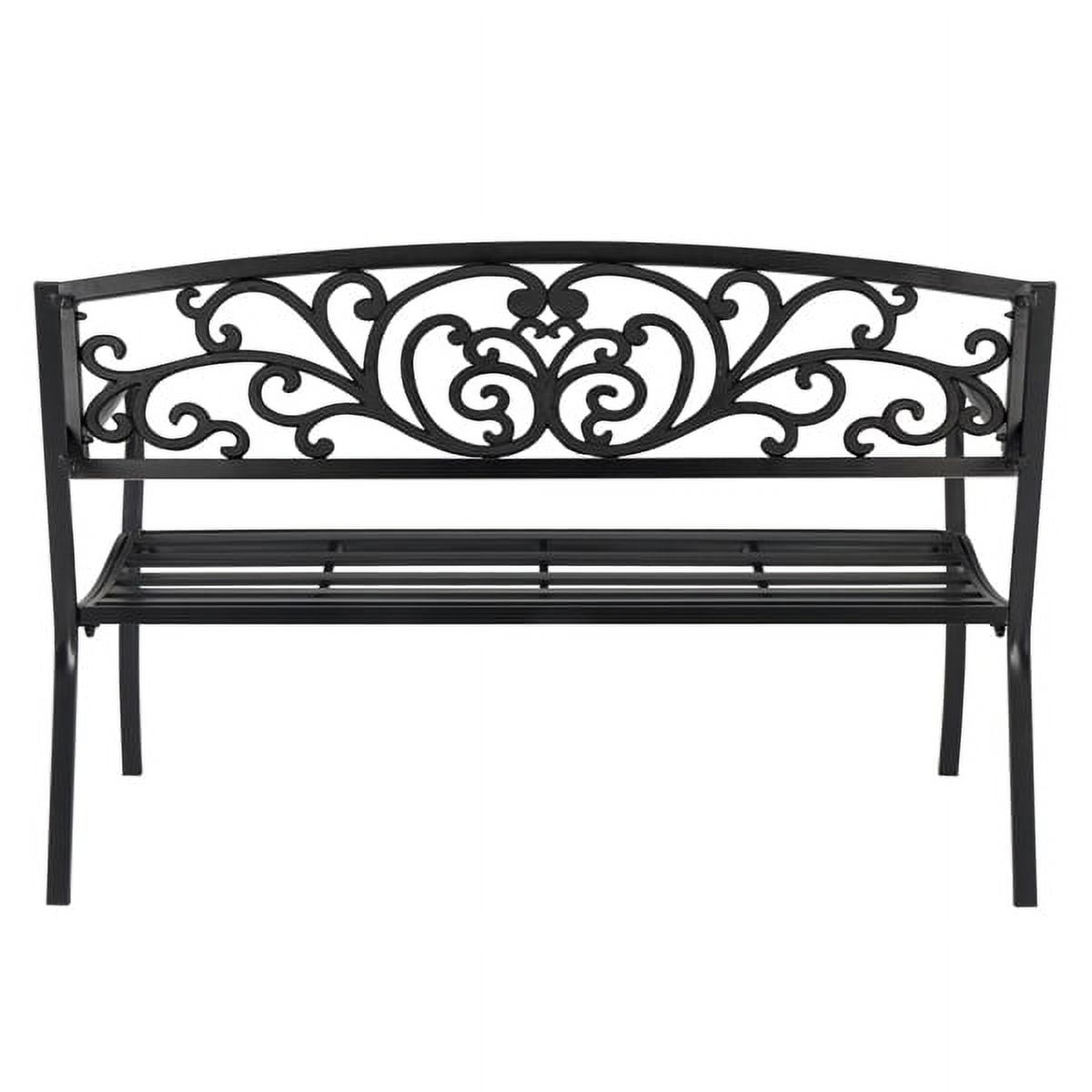 50" Iron Outdoor Courtyard Decoration Park Leisure Bench for Garden Path Patio Black