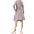 thumbnail image 3 of INSPIRE CHIC Women's Plaid Grid Peter Pan Collar Long Sleeve A-line Vintage Tweed Dress M Pink, 3 of 6