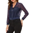 thumbnail image 4 of INSPIRE CHIC Women's Long Sleeves Zip Up See Through Lightweight Bomber Jacket L Blue, 4 of 7