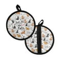 thumbnail image 2 of ZIATUBLES 2 Pieces Heat Resistant Potholders with Soft Cotton-like Lining Non-Slip Pockets Stylish Hot Pads for Baking Cooking 8 Inch Kitchen Round Decor, Just A Girl Who Loves Cats White, 2 of 7