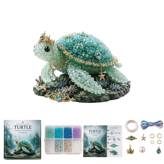 Mythical Ocean 3D Beaded Turtle Kit, DIY Handmade Craft Set with Glass Beads, Full Instructions & Pattern Guide, Perfect for Relaxing Home Hobby Time