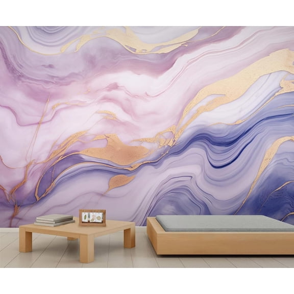 Modern Purple Marble Texture 3D Wall Murals Wallpaper, Abstract Golden Texture Wall Poster Murals, Wall Painting Art Wallpaper For Living Room Bedroom 55"W x 28"H (Not Peel and Stick)