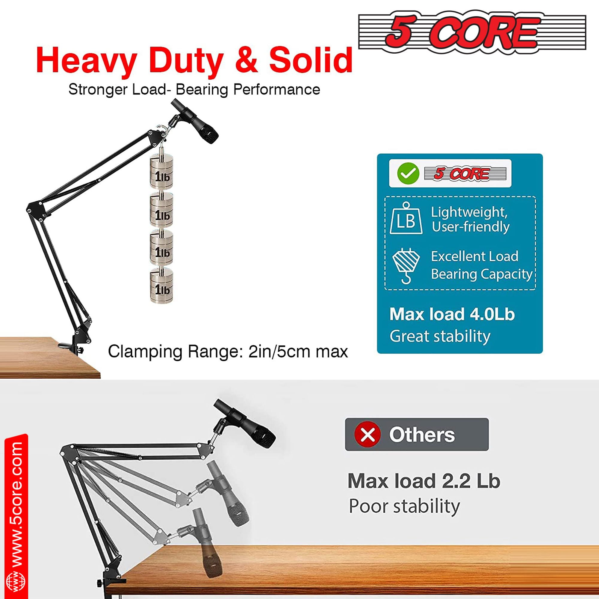 Microphone Arm Stand Upgraded Adjustable Suspension Boom Scissor Arm Mic Holder with Pop Filter 3/8" to 5/8" Adapter Mic Clip Shock Mount Cable Ties,Black