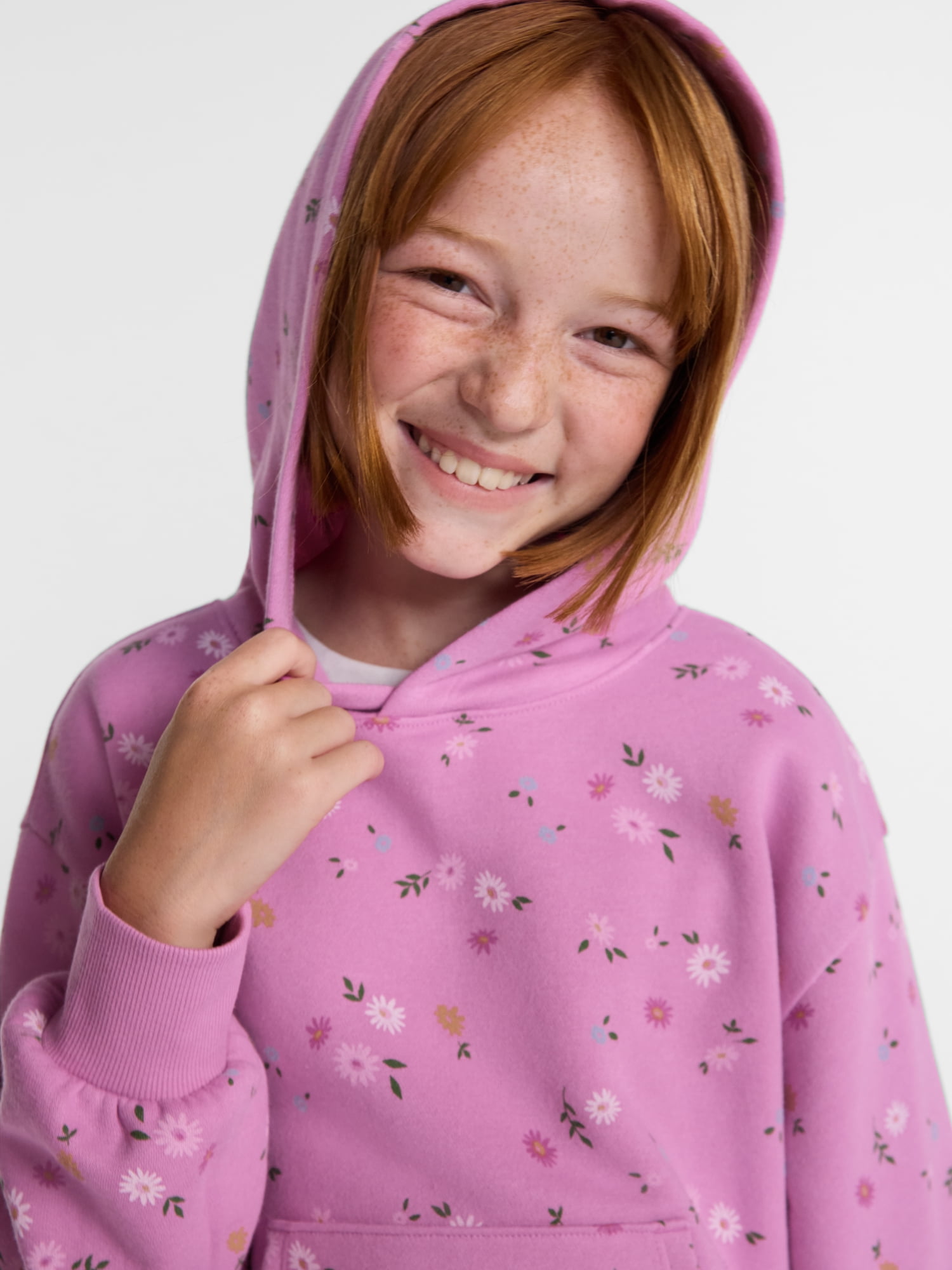 Wonder Nation Girls' Pullover Fleece Hoodie with Long Sleeves, Sizes 4-18 & Plus