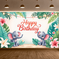 thumbnail image 5 of Happy Birthday Banner Elephant Decoration Tropical Leaves Polyester Material for Kids Party Animal Theme Birthday Celebration, 5 of 7