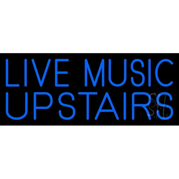 Blue Live Music Upstairs LED Neon Sign 13" Tall x 32" Wide - inches Black Square Cut Acrylic Backing, with Dimmer - Premium built indoor Sign for Studio, Club, Home décor, Event, Workshop, Storefront.