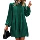 thumbnail image 3 of Vestido con volantes, cuello alto, manga larga, informal, suave, suelto, vestido con gradas para mujer, verde, M, 3 of 6