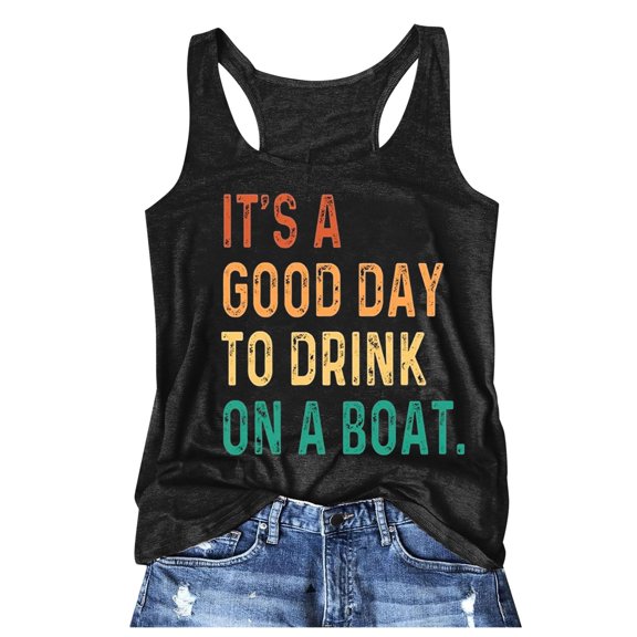 RMGVDSD Womens Tank Tops Summer Letter Printed Round Neck Tee Shirt Casual Sleeveless Tank Top Loose Fit Beach Vacation Clothes Tops Fashion Tank Top