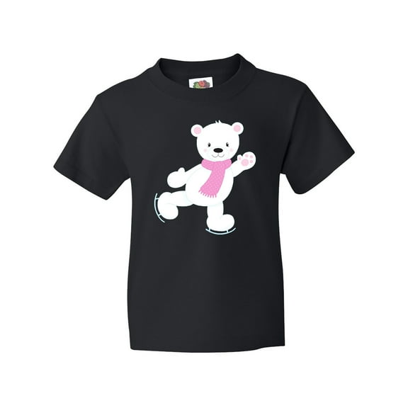 Inktastic Polar Bear, White Bear, Ice Skating Bear, Scarf Youth T-Shirt