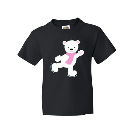 Inktastic Polar Bear  White Bear  Ice Skating Bear  Scarf Youth T-Shirt