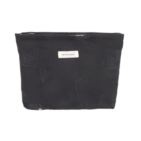 Unique Bargains 1 Pc Portable Bow Makeup Bag Polyester Black 10.24"x2.17"x7.48"(L*W*H)