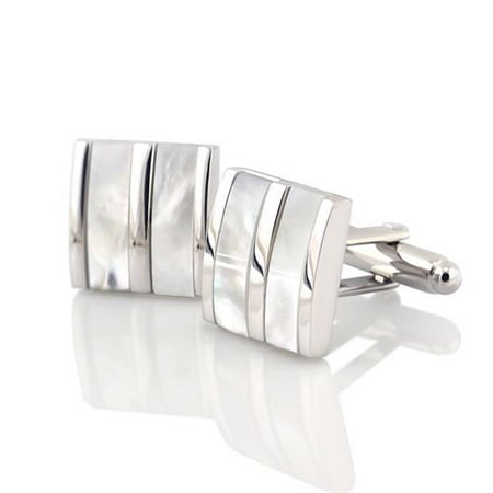 Zodaca New Classic Men`s Wedding Party High Quality Smooth Cufflinks Square Cuff Links - Silver/White Jade Camber