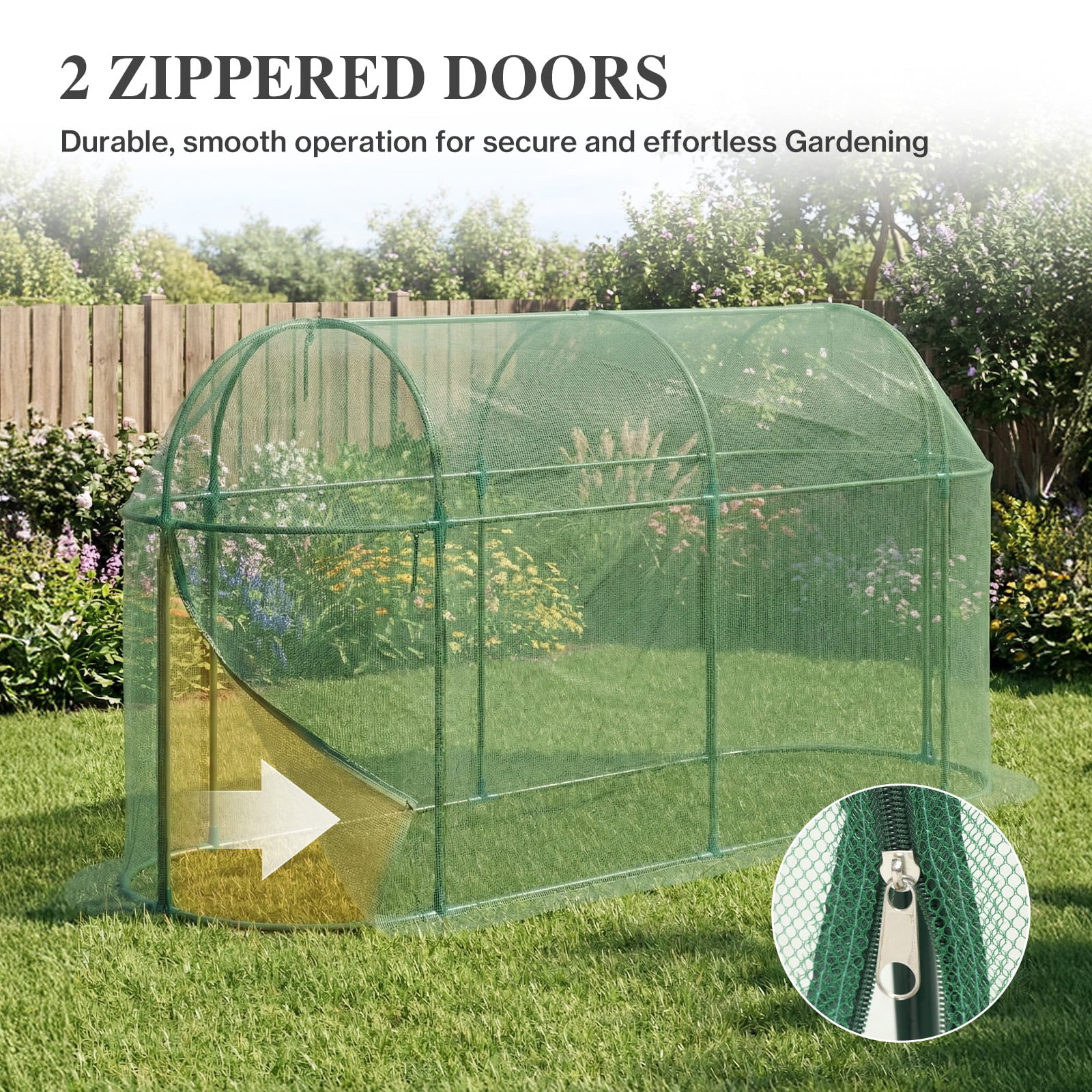 BPS 10x3.3x5 FT Crop Cage, Garden Plant Protection Netting Tent with Zippered Door, Green