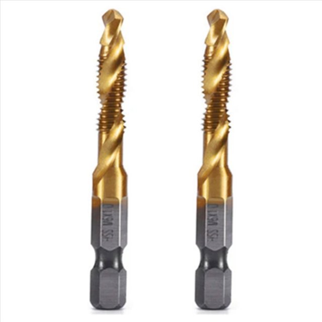 2X Vástago Hexagonal M6x1 mm, Rosca de Tornillo HSS Chapada en Titanio, Brocas de Macho de Roscar Métricas, Máquina para Tornillos
