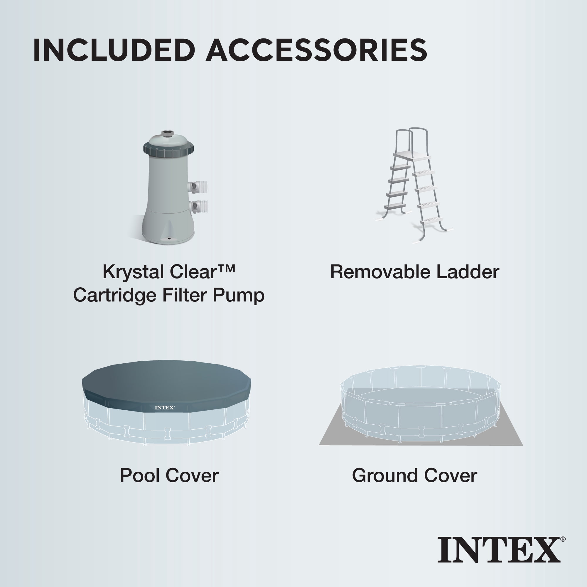 INTEX Round Prism Frame 15ft x 48in Above Ground Swimming Pool Set w/ Pump