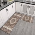 thumbnail image 3 of Boho Brown Pattern Kitchen Rugs and Mats Sets Of 2, Funny Kitchen Decoration Rubber Backing Non-Slip Absorbent Mats for Sink Waterproof Runner Rug for Laundry Room 17x30+17x48inch, 3 of 7