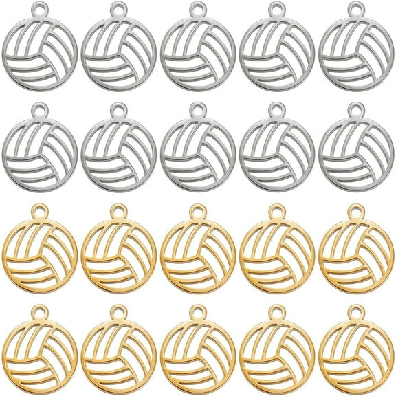 1 Box 20Pcs Volleyball Charms Volleyball Charm Hollow Stainless Steel Sport Ball Pendants
