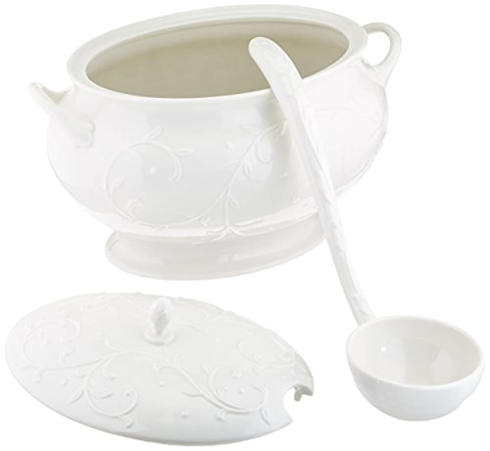 Lenox 830294 Opal Innocence Carved Covered Soup Tureen with Ladle, 101