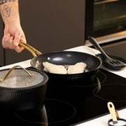 Thyme & Table 12-Piece Non-Stick Signature Ribbed Cookware Set, Non-Toxic Pots and Pans Set - Black & Gold