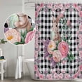 thumbnail image 5 of Easter Bunny Roses Shower Curtain, Waterproof Shower Curtains for Bathroom, Pink Floral Spring Black Buffalo Plaid Washable Fabric Bathtub Curtain Set Bath Decor with 12 Hooks Stall 36"x72", 5 of 8