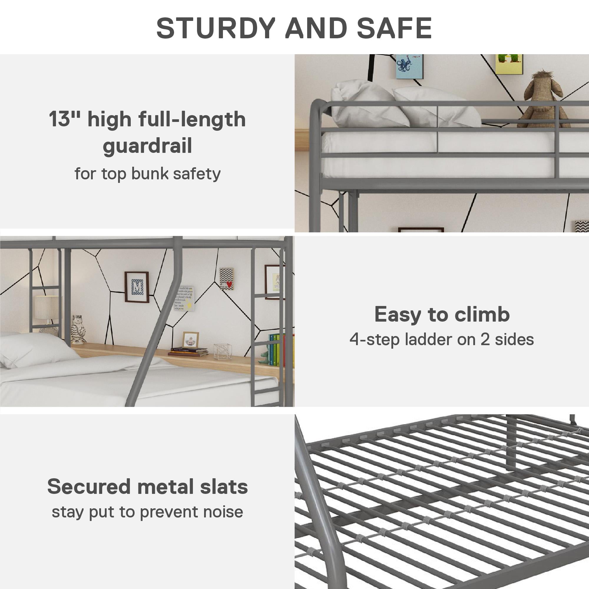 DHP Dusty Twin over Full Metal Bunk Bed with Secured Ladders, Silver