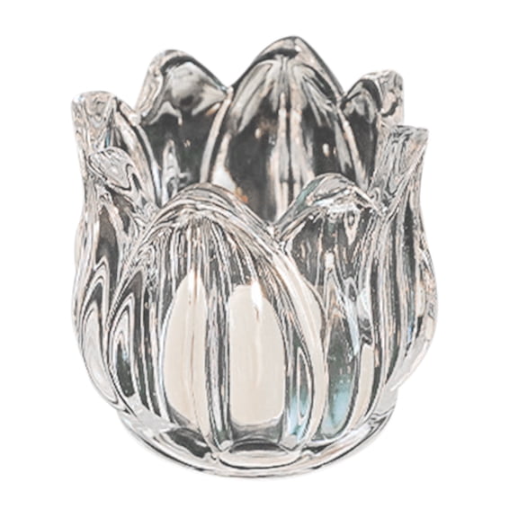 BINGLI Crystal Lotus Flower Candle Holder for Pillar Candle up to 3", Decorative Glass Lotus Petal Votive Candle Holder Tea Light Holder Candle Stand Candle Lamps for Home Decor Wedding Party