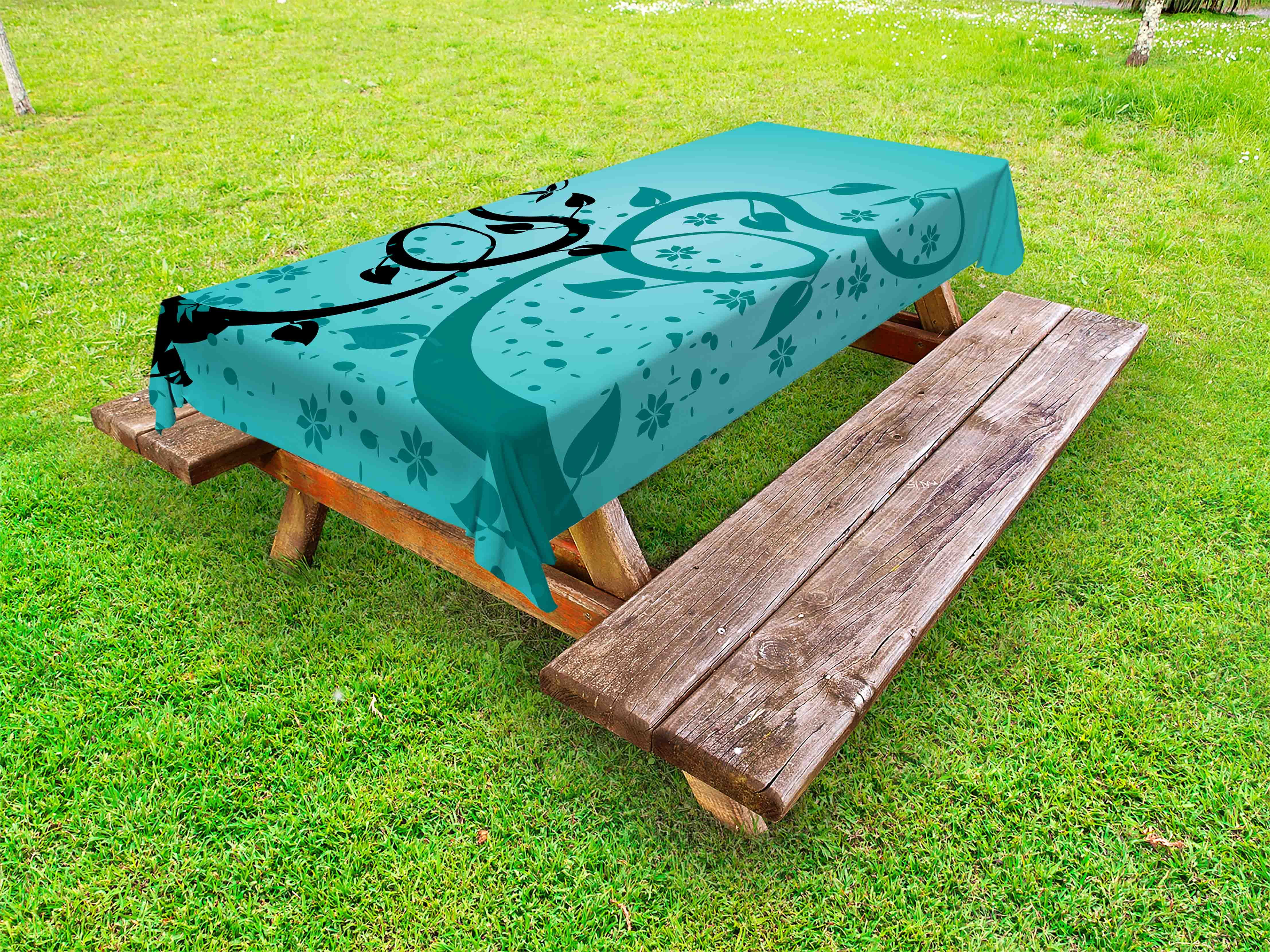 Teal Outdoor Tablecloth, An Abstract Floral Arrangement Nature Winding