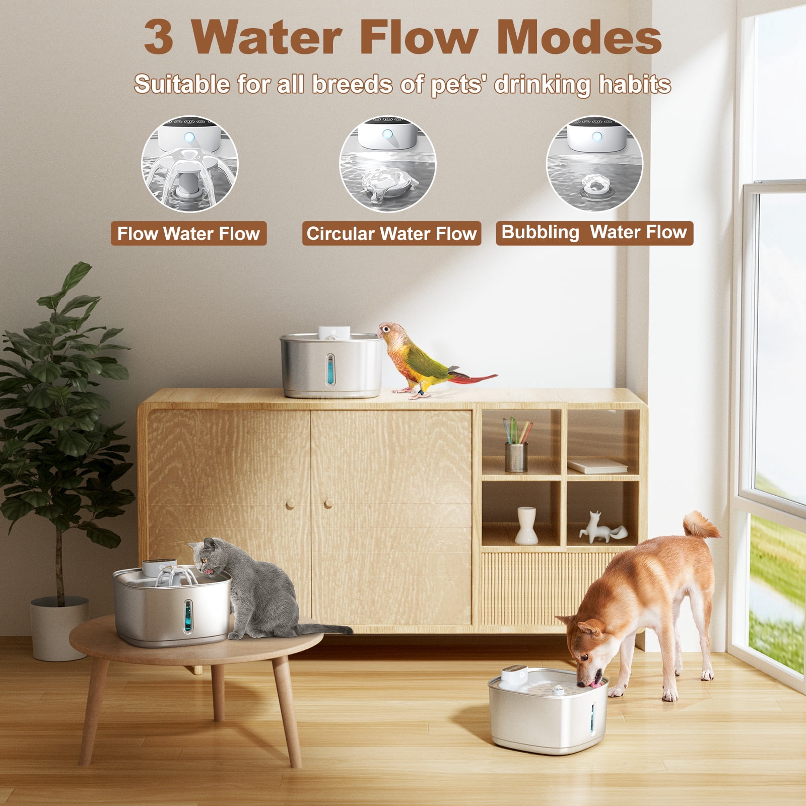BEBANG Wireless Cat Water Fountain Battery Operated, 108oz/3.2L Automatic Pet Fountain for Dogs Cats Drinking Indoor, 8 Filters