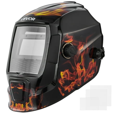 VEVOR Welding Helmet Auto Darkening, 3.66" x 1.69" True Color Welding Hood, Solar-Powered Welder Mask 2 Arc Sensors, Shade 4/9-13 for TIG MIG ARC Weld Grinding - CRIUS Series (Yellow Flame Pattern)