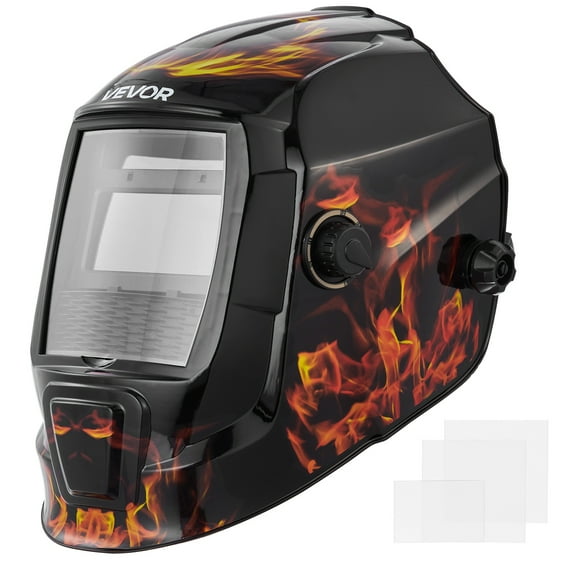 VEVOR Welding Helmet Auto Darkening, 3.66" x 1.69" True Color Welding Hood, Solar-Powered Welder Mask 2 Arc Sensors, Shade 4/9-13 for TIG MIG ARC Weld Grinding - CRIUS Series (Yellow Flame Pattern)